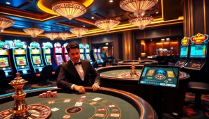 Engage in thrilling gameplay at Liên Minh KJC's vibrant casino with blackjack and roulette.
