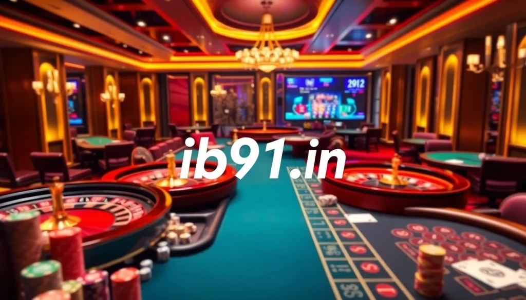 Betting excitement at ib91.in with casino tables, chips, and roulette for online gambling.