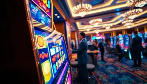 หมุนสล็อต 918kiss ในคาสิโนที่หรูหรา พร้อมแสงไฟและบรรยากาศที่มีชีวิตชีวา