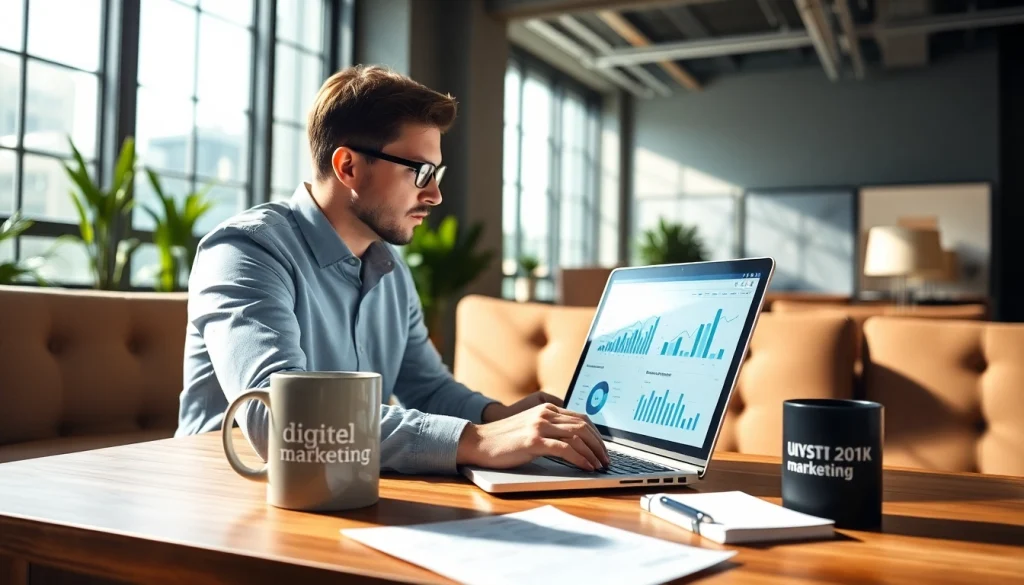 Analyze google ads edmonton strategy in a modern office with data and charts.