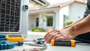 Technician engaged in AC repair Glendale AZ, showcasing meticulous work on an HVAC unit.