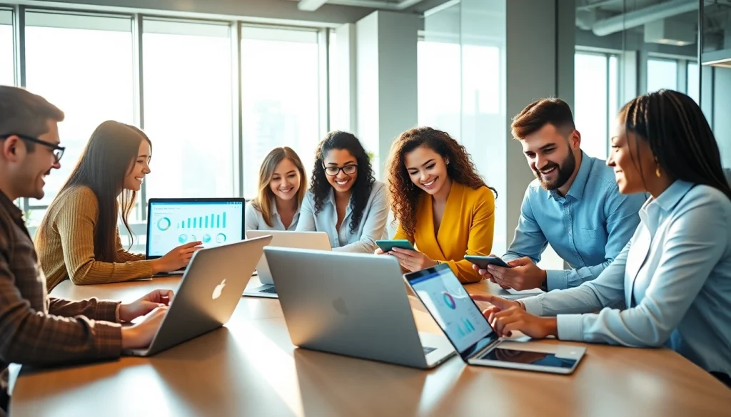 Collaborative professionals using WPS下载 in a modern workspace.