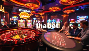 Thrilling casino action at THABET featuring roulette, blackjack, and vibrant slot machines.