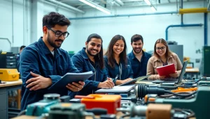 Students collaborating in an abc trade school, engaging with tools and technology to enhance learning.