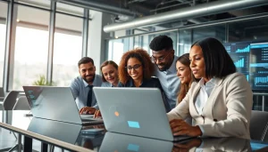 Visualize competitive intelligence through a professional team collaborating over data insights.