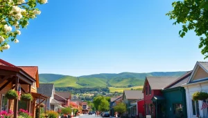 Clarksburg showcases its vibrant community with blooming flowers and charming houses.