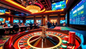 Experience the excitement of rr88 with engaging online gambling visuals featuring poker chips and gaming tables.