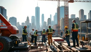 Team of professionals working on a large project as New York City General Contractor in an urban setting.