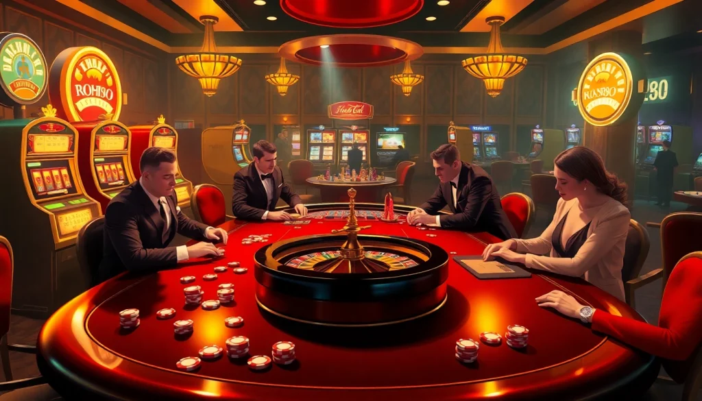 Engaged players at a NOHU90 poker table, highlighting excitement and luxury in casino gameplay.