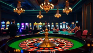 A high-stakes casino setting featuring the hidden wiki theme, with players engaging at a roulette table, enhancing the gambling excitement.