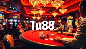 Experience high-stakes gambling excitement at lu88 with elegant poker tables and vibrant casino atmosphere.