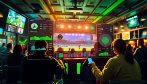 Track live sports data with a vibrant dashboard focused on ผลบอลสดthscore updates in an energetic sports environment.