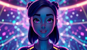 Engaging nsfw character AI chat interface showing animated avatar and vibrant digital background.