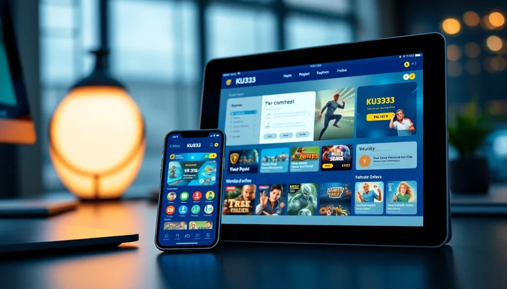 Màn hình tương tác của ứng dụng KU3933 nổi bật các tính năng và chương trình khuyến mãi.