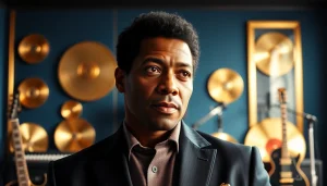 Showcase of baby face net worth 2023 through a portrait of Kenneth "Babyface" Edmonds in a music studio.