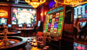 Players enjoying a thrilling game at idn slot machines in a luxurious casino setting.
