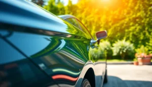 Experience top-notch car detailing near me with a gleaming vehicle in a beautiful outdoor setting.