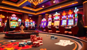 Engage with raja toto88 as players enjoy vibrant casino games at a luxurious gaming table.