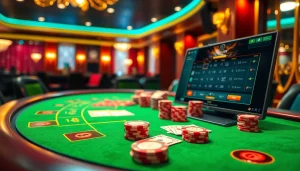 Exciting casino scene with players engaging in games, highlighting liên minh kjc and strategic gambling.