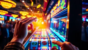 Menangkan permainan slot depo 1k dengan suasana kasino energik dan simbol kemenangan.