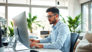 zirvegrupbilgisayar alanında çalışan profesyonel bir kişi modern ofis ortamında.