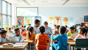 Education-focused classroom scene illustrating innovative learning and equity