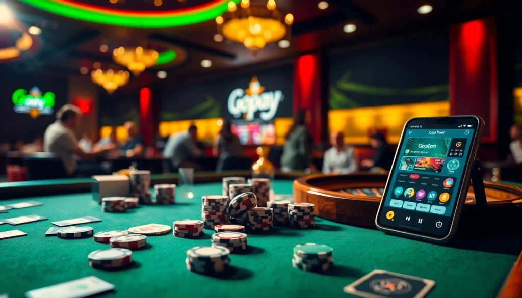 Experience thrilling poker action with Gopay88 at a luxury casino table surrounded by excitement.