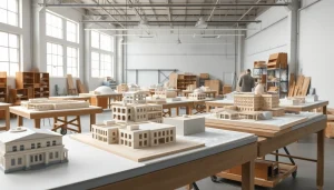 Architekturmodellbau Hannover zeigt präzise ausgearbeitete Architekturmodelle in einem kreativen Workshop.