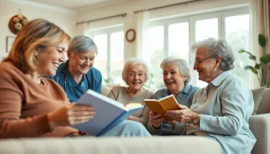 Engaging scene of senior care austin tx providers interacting with elderly clients in a cozy home.