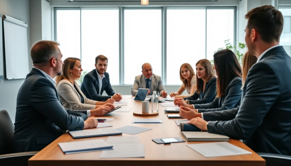 Groups discussing strategies for family holding Luxembourg in a modern office setting.