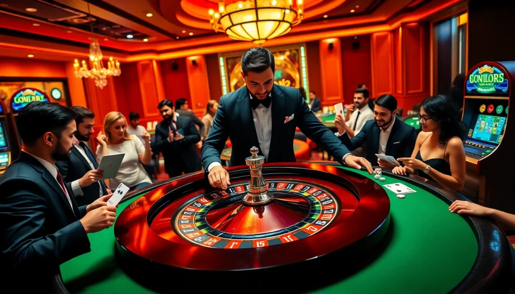 Experience the thrill of gambling at KJC's dynamic casino scene featuring poker and roulette chairs.